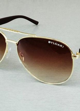 Bvlgari очки капли мужские солнцезащитные коричневые в золотой...