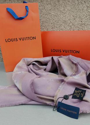 Louis vuitton шарф палантин женский розовый с золотистым люрек...
