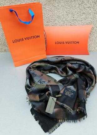 Louis vuitton шарф палантин женский черно коричневый с люрексо...