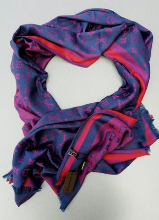 Louis vuitton шарф женский кашемировый синий с розовым