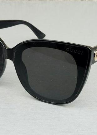 Gucci очки женские солнцезащитные черные с золотыми логотипами