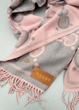 Жіночий кашеміровий шарф gucci теплий рожево сірий шерсть