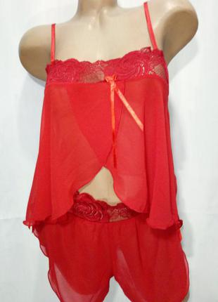 Пижама женская маечка и шортики красная с кружевом р l