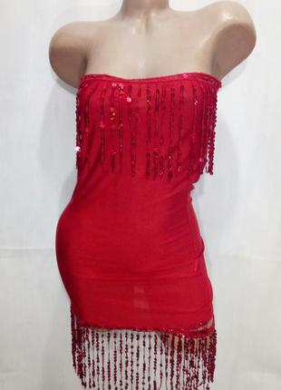 Платье женское новый год красное с пайеткамм стретч размер m/l