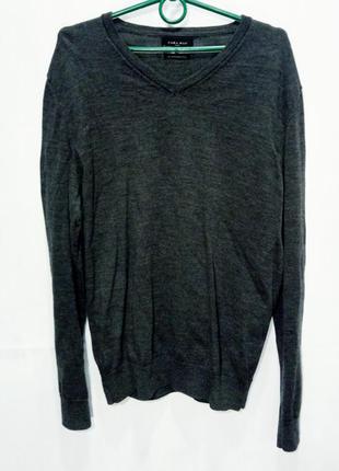 Zara джемпер свитер мужской темно серый шерстяной р m