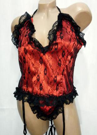 Livia corsetti корсет со стрингами красный с черным кружевной ...