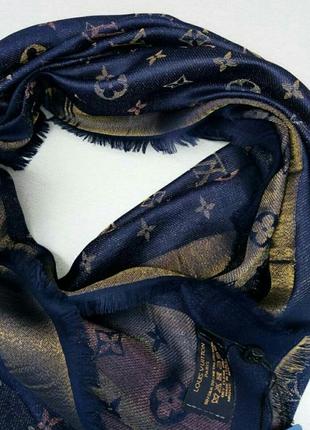 Louis vuitton шарф, платок женский синий с золотым люрексом ка...