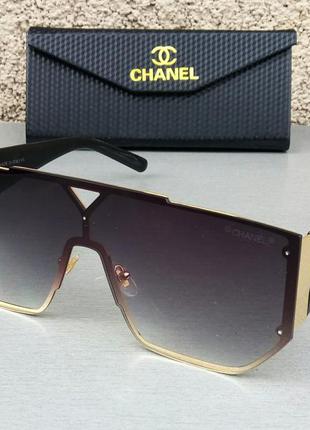 Chanel окуляри маска жіночі сонцезахисні великі чорні з золото...