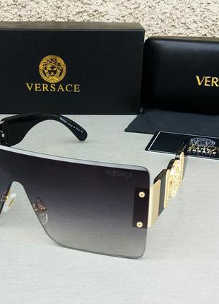 Versace очки маска женские солнцезащитные черные с золотым лог...