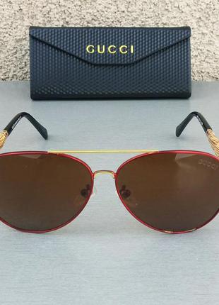 Gucci очки капли мужские солнцезащитные коричневые с красным