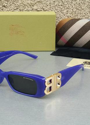 Burberry стильные узкие женские солнцезащитные очки синие с зо...