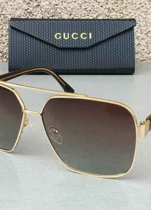 Gucci очки мужские солнцезащитные стильные коричневые в золоте...
