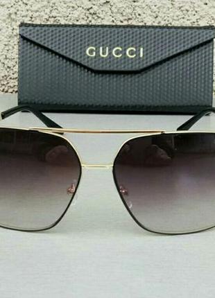 Gucci очки мужские солнцезащитные коричневые в золотой металли...