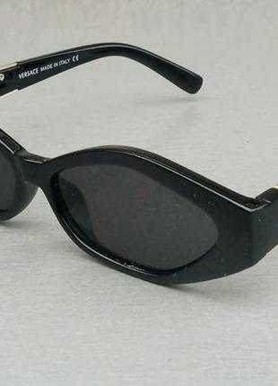 Versace модные женские солнцезащитные очки узкие черные с золо...