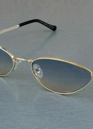 Chanel окуляри кішечки жіночі сонцезахисні вузькі синьо бежеви...