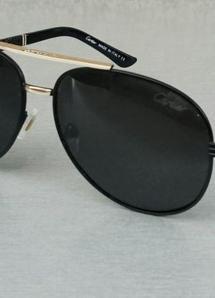 Cartier очки капли мужские солнцезащитные черные с золотом пол...