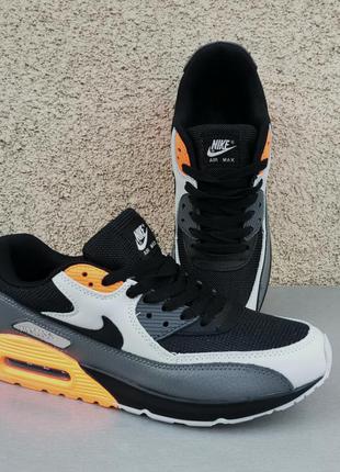 Nike air max кроссовки мужские черно серые с оранжевыми вставками