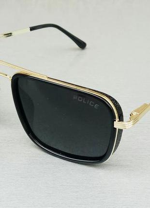 Police очки мужские солнцезащитные черные с золотом