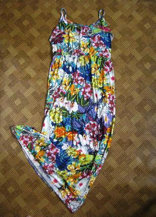 Яркий летний цветочный сарафан платье в пол peacocks ☕ 10uk / ...