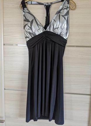 Классное летнее платье сарафан чёрное с серебром пуш-ап