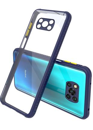 Противоударный чехол для Xiaomi Poco X3 NFC Синий Прозрачный