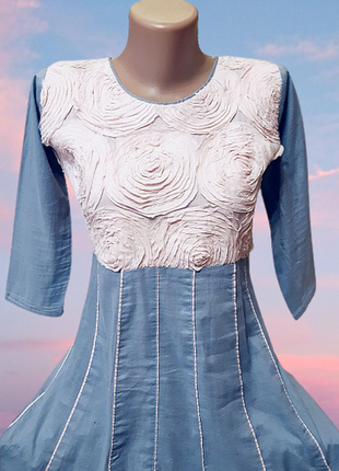Батистовое комбинированное голубое розовое платье, стиль booho...
