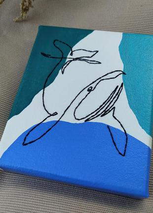 Мини-арт "в океане", мини-картина с вышивкой на холсте