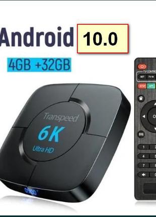 Transpeed 6K смарт тв приставка андроид 10 4G/32G IPTV h96 x96...
