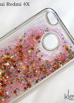 Чехол аквариум с блестками для Xiaomi Redmi 4X (розовые блестки)