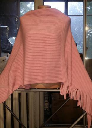 Рожева пудра накидка з бахромою жіночі пончо-светр з китицями tcm