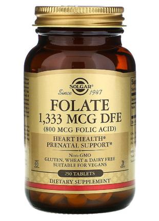 Фолат (В9) 800 мкг, Folic Acid, Solgar, 250 таблеток