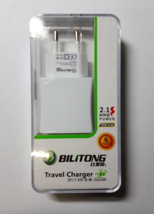 Сетевое зарядное устройство Bilitong, 5V, 2.1A, 2 USB.