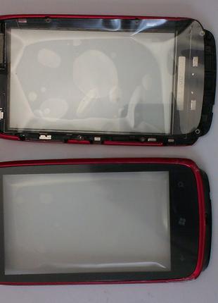 Сенсорное стекло Nokia Lumia 610 с красно-розовой рамкой origi...