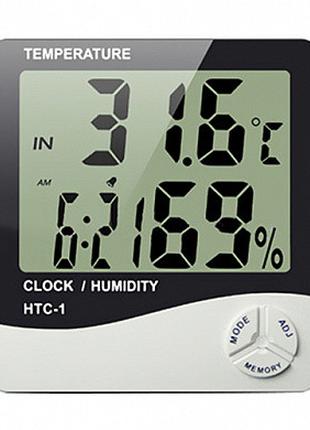 Цифровой термометр-гигрометр HTC-1 Оriginal, с часами и будиль...