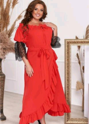 Платье в вечернем стиле Анжелика, красного цвета, 52-54