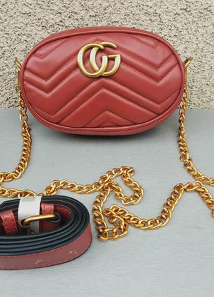 Gucci сумочка женская бордо с золотым логотипом