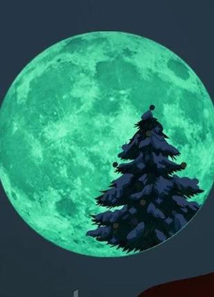 Новогодняя наклейка люминесцентная "Луна" - диаметр 30см