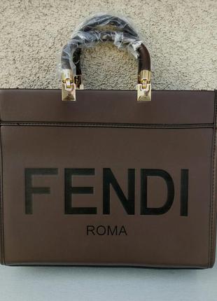 Fendi сумка женская стильная темно коричневый шоколад