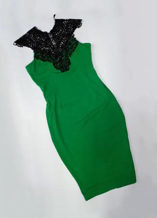 Платье летнее зелёное вискозное миди с кружевом