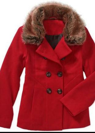 Пальто для девочки с мехом модное стильное