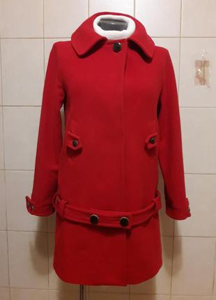 Эффектное,оригинальное,70%шерсти,яркое красное пальто zara bas...