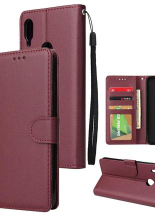 Чехол книжка бумажник для Huawei P Smart Plus бордовый ремешок...