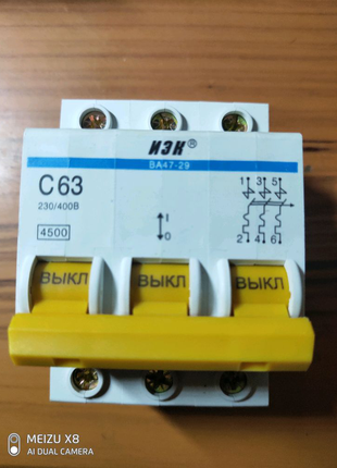 Выключатель автоматический IEK ВА47-29 3p C 63А