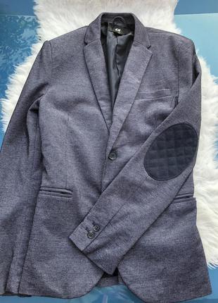 Мужской  серый пиджак блейзер с налокотниками от h&m