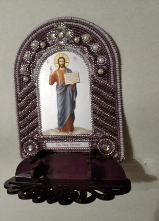 Икона с вышитым киотом (рамкой) господь исус христос