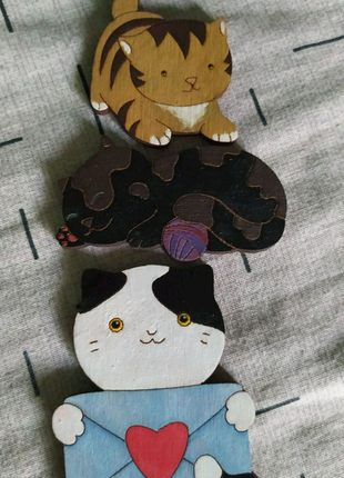 Деревянные магниты ручной работы "Коты" набор