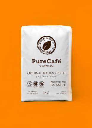 Кофе PureCafe Espresso, зерно, 40% Арабики, Италия, 1кг