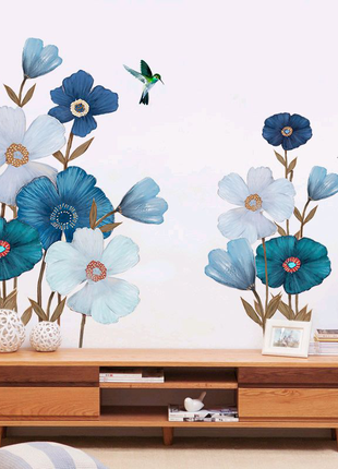 Виниловая наклейка на стену обои Синие цветы