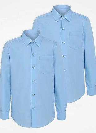 Школьная рубашка голубая с длинным рукавом George 210901