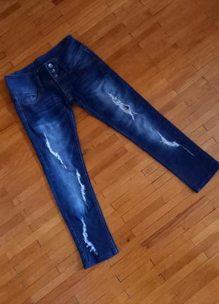 Джинси miss anna сині класичні джинсові штани базові з потерто...
